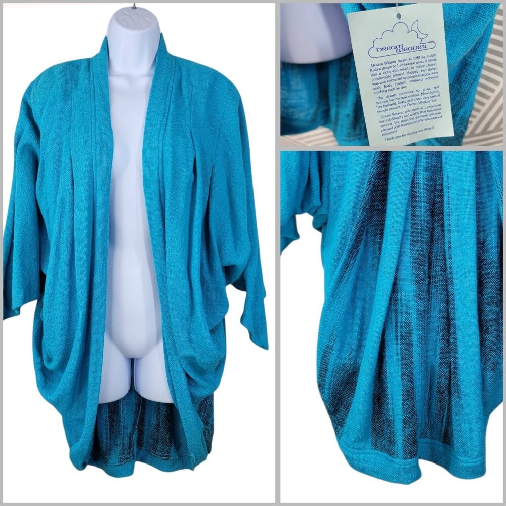 NEW Vintage Open Front Jacket One Size Medium Large XL 1X Art To Wear Turquoise